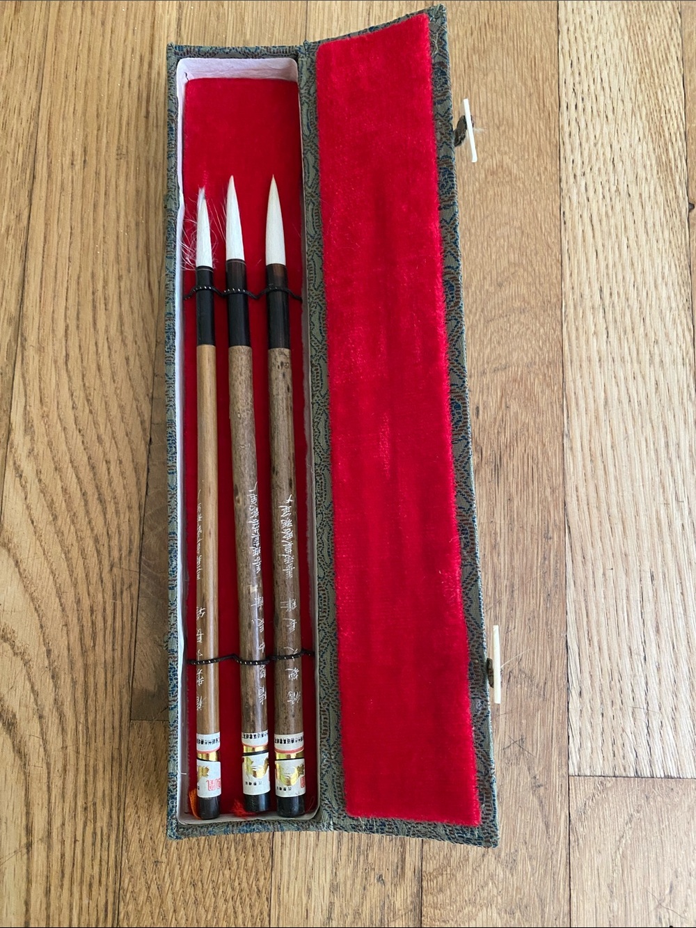 Set of 3 Chinese Calligraphy Brushes with Decorative Case